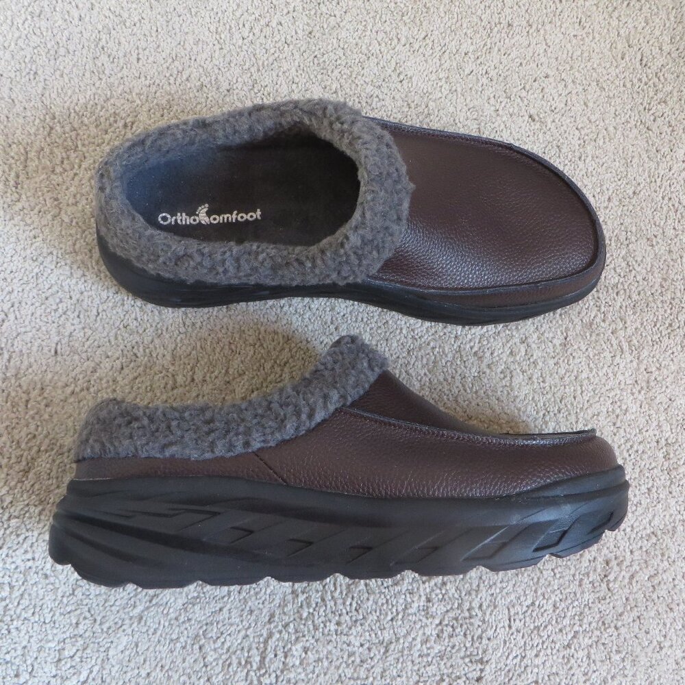 NEW OrthoComfoot Men’s Orthopedic Wide Winter Slippers Size 10 Brown/Gray